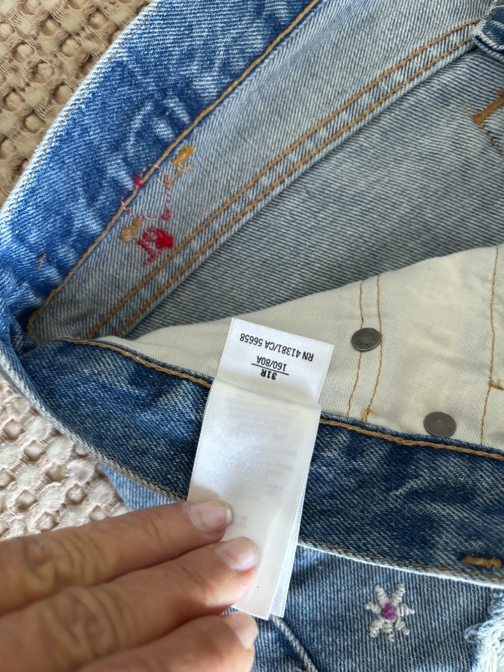 Polo by Ralph Lauren Light Blue Boyfriend Jeans with Red Heart Embroidery - Picture 5 of 8